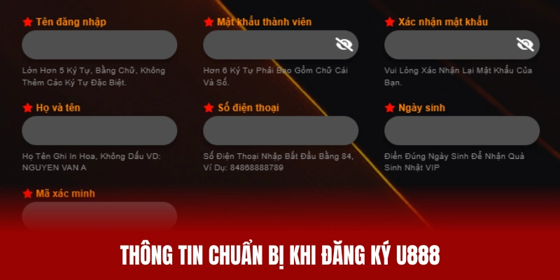Người chơi cần chuẩn bị một số thông tin quan trọng khi đăng ký U888